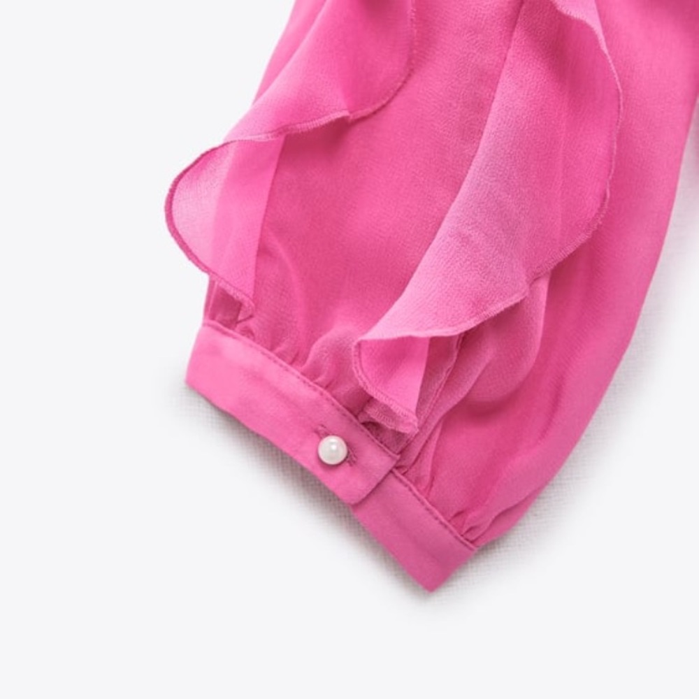 Zara Pink Sheer Ruffle Blouse - Picture 4 of 6